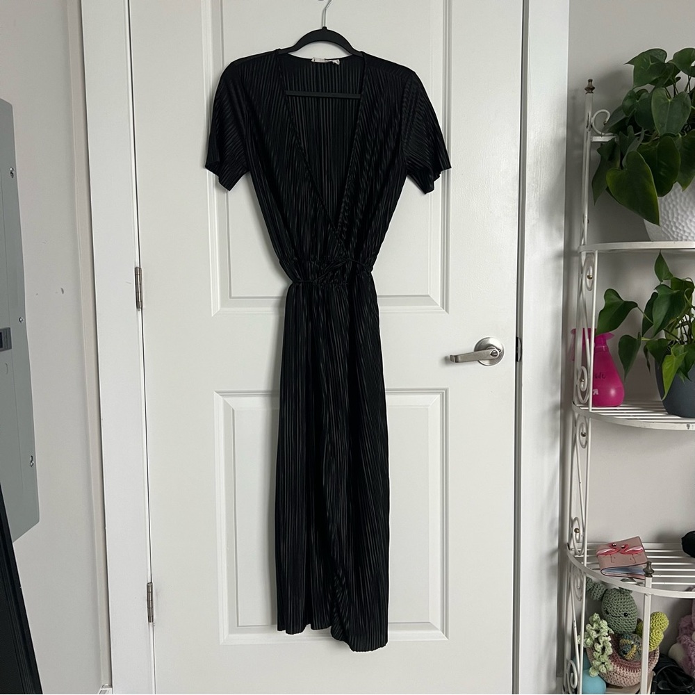 Black Satin Wrap Dress | Size Medium | Short Sleeve